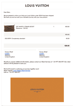 Louis Vuitton receipt example