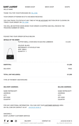 Saint Laurent receipt example